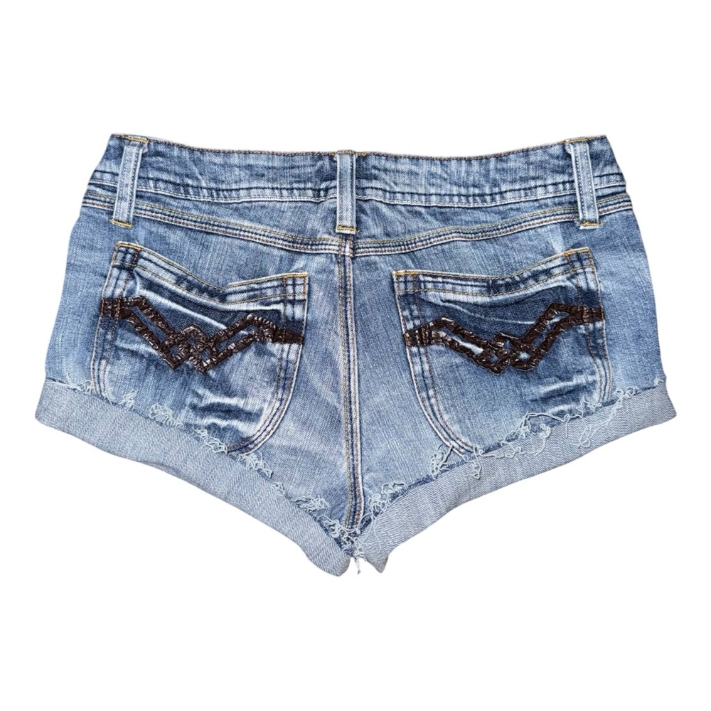 VTG Y2K No Boundaries Low Rise Micro Mini Jeans Shorts Sz 27 Grunge Preppy Denim - Picture 2 of 6